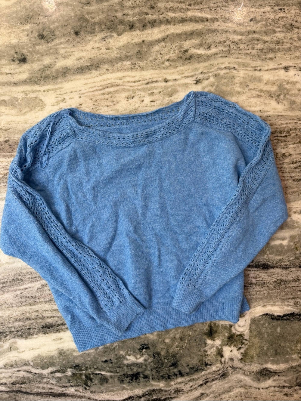 American Eagle Outfitters Light Blue Off-the-Shoulder Knit Sweater